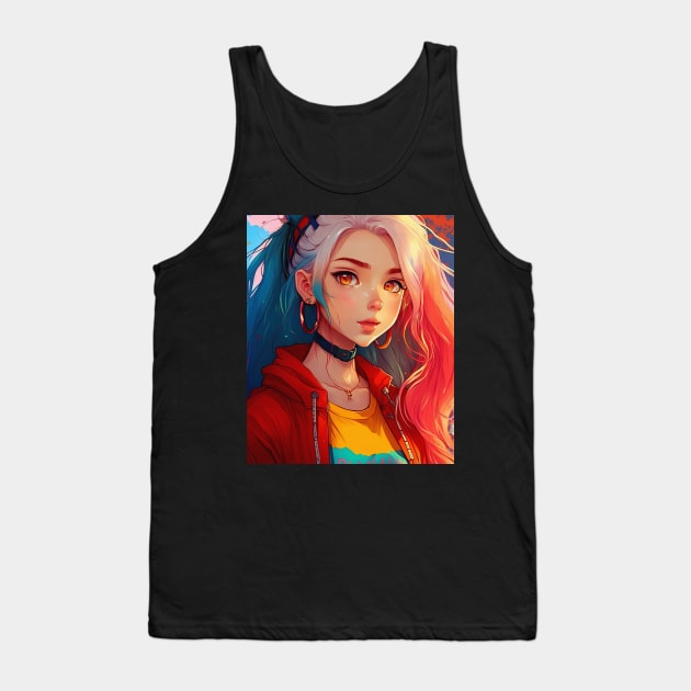 Kawaii Anime Egirl Rainbow colored hair Tank Top by geekmethat